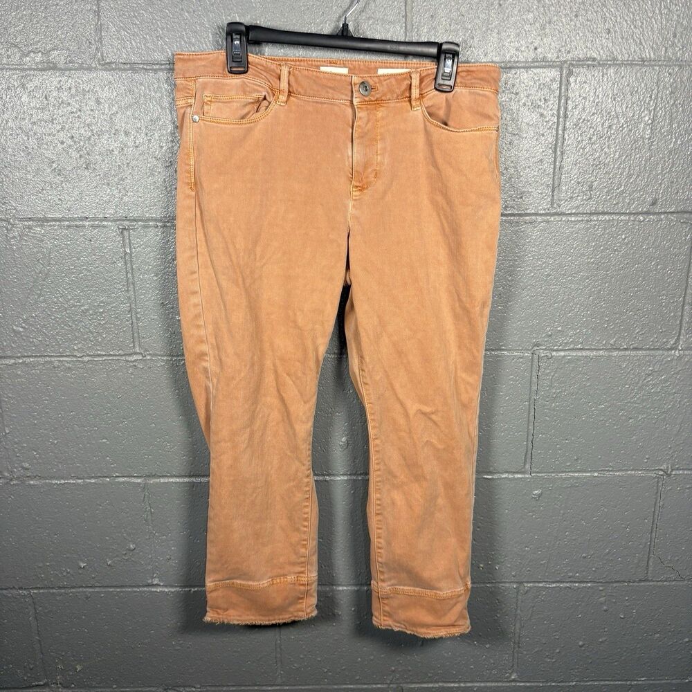 J Jill Denim Womens Authentic Fit Jeans Sz 10 Salmon Cropped Cuff Raw Hem Preppy
